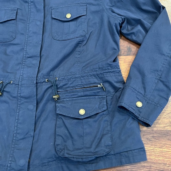 LL Bean Womens Military Style Jacket Size Large Petite LP Blue Zip Front - Picture 2 of 10